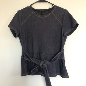 BCBGMaxazria Faux Jean Tied Peplum Blouse